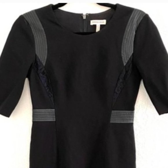 REBECCA TAYLOR NWoT Black Dress $320 Sz 10 / large Leather Sheath Work Pencil - Picture 4 of 9